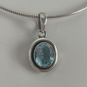 Silpada Sterling Silver Oval Blue Topaz Pendant S1212 with Silpada Snake Chain.